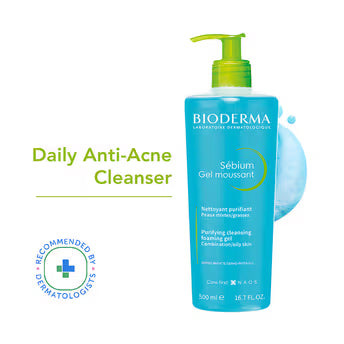 Bioderma Cleanser - Sebium Gel Moussant - Acne Defence Cleanser For Oily Acne Prone Skin - 500ml