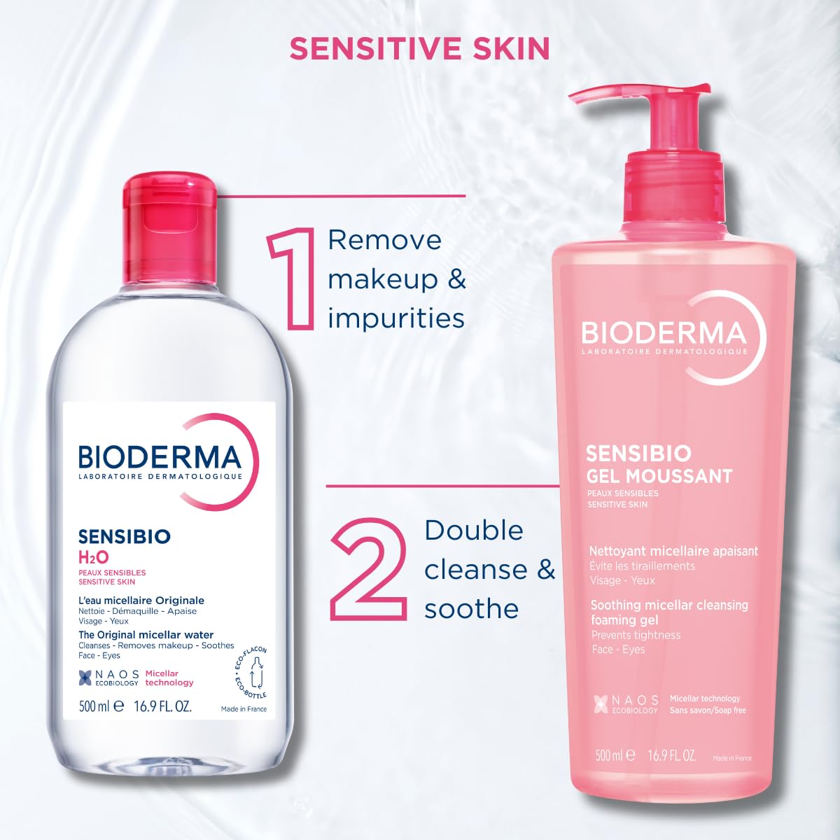 Bioderma Sensibio H2O Daily Soothing Cleanser, Make up Pollution & Impurities Remover Face Eyes Sensitive skin, 250ml