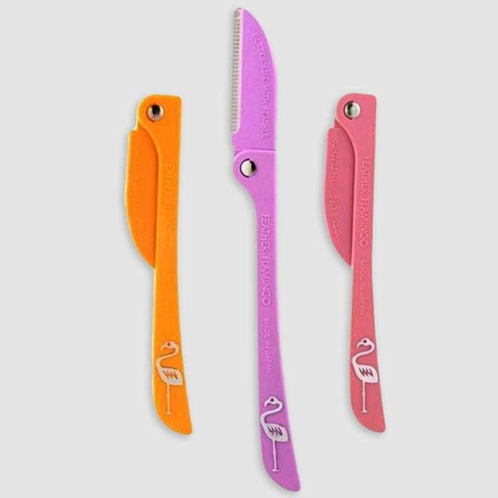Blooming Flamingos Ladies Razor 3-Piece Set – Facial & Body Hair Shaver with Safety Guard (Multicolor: Yellow, Pink, Purple)