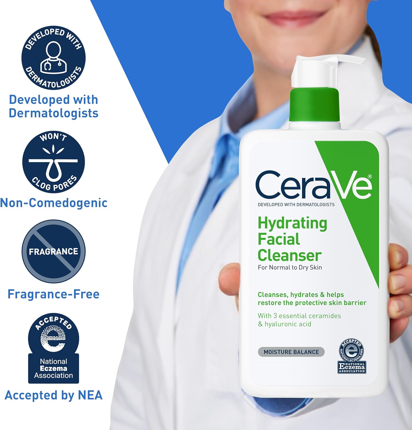 CeraVe Hydrating Facial Cleanser 237ml – Hyaluronic Acid for Normal to Dry Skin