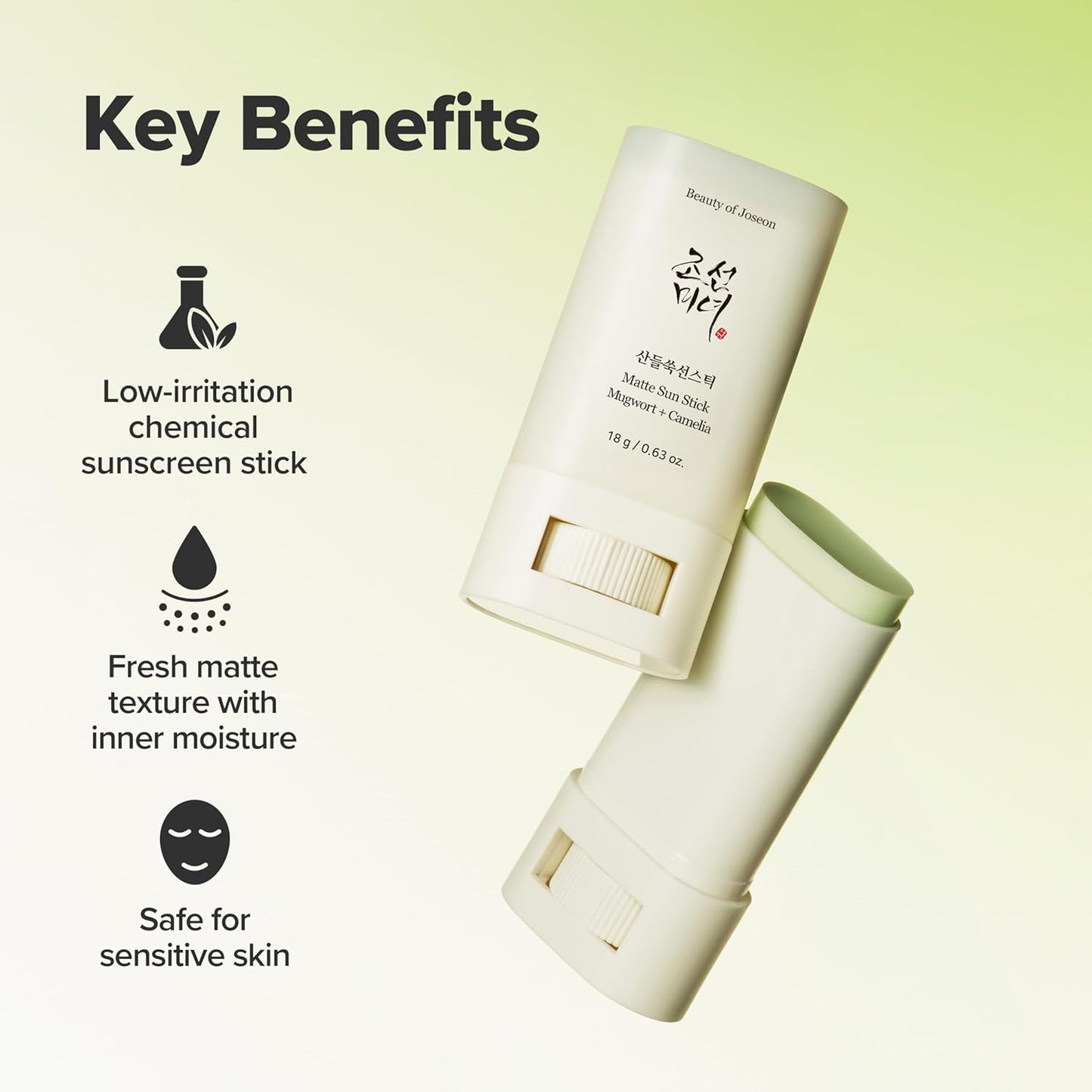 Beauty of Joseon Matte Sun Stick – Mugwort & Camellia SPF 50+ PA++++ | Korean Face Sunscreen for All Skin Types (18g)
