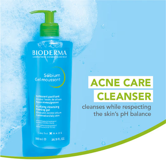 Bioderma Cleanser - Sebium Gel Moussant - Acne Defence Cleanser For Oily Acne Prone Skin - 500ml