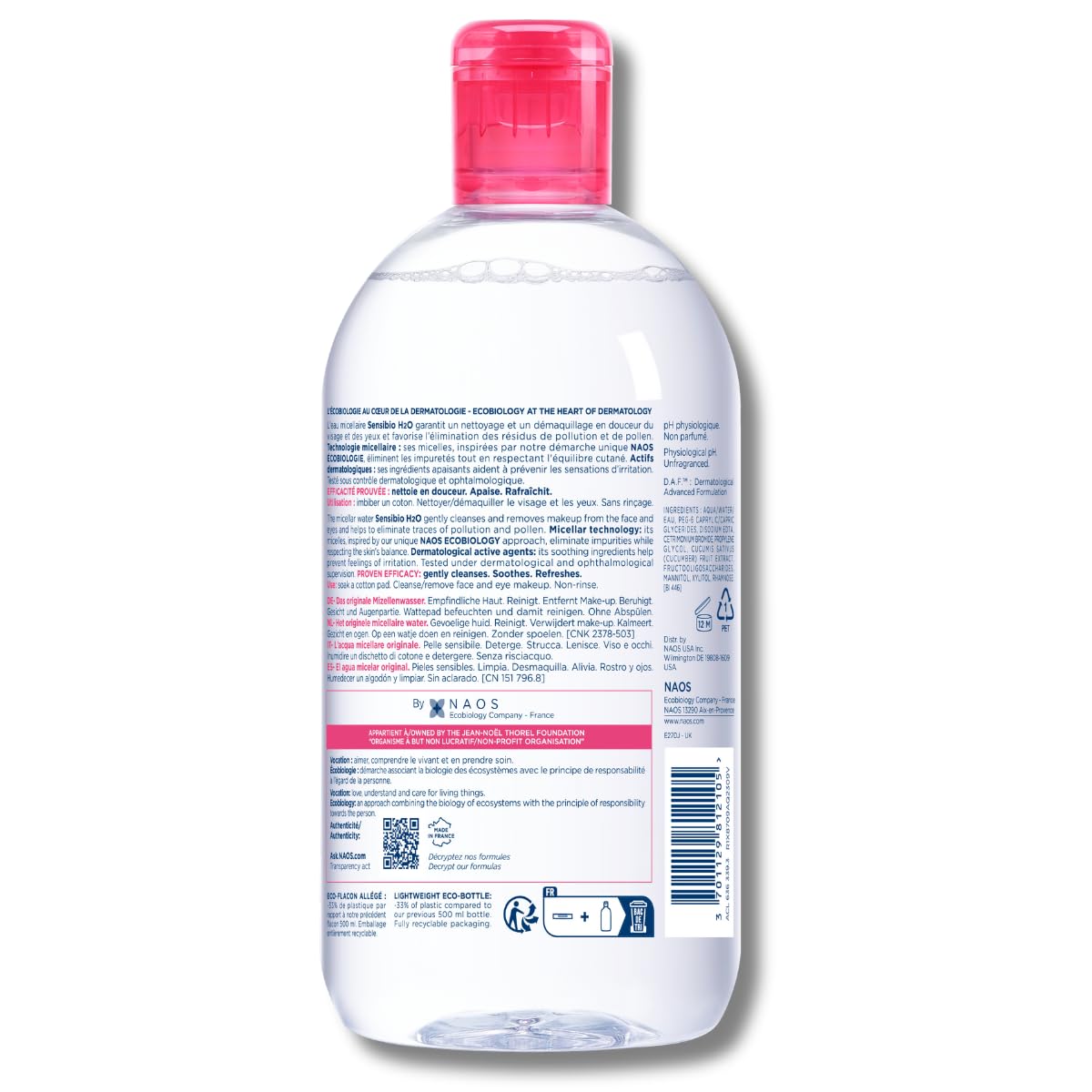 Bioderma Sensibio H2O Daily Soothing Cleanser, Make up Pollution & Impurities Remover Face Eyes Sensitive skin, 500ml