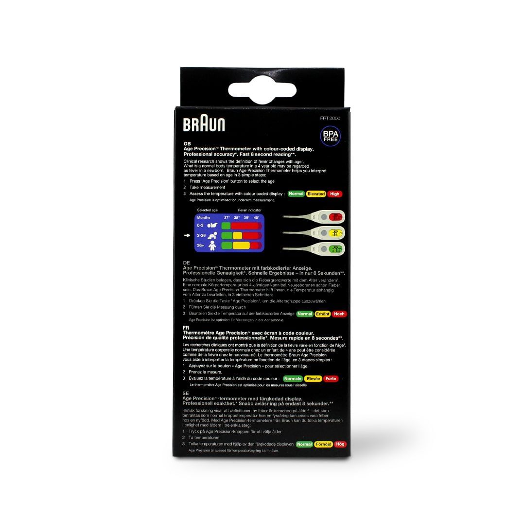 Braun PRT2000 Digital Thermometer with Age Precision & Flexible Tip – Fast 8 Second Reading