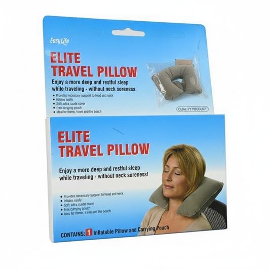 Elite Travel Pillow – Soft Ultra Suede Neck & Head Support with Carry Pouch for Travel, Home & Beach