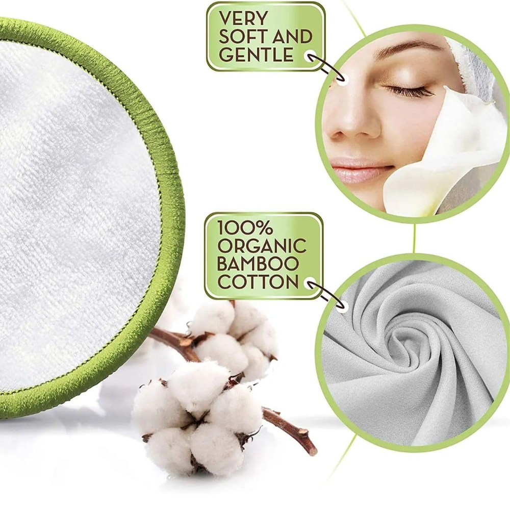 Reusable Makeup Remover Pads (20-Pack) with Laundry Bag & Storage Box | Organic Bamboo Cotton Pads for Face Cleansing & Makeup Removal