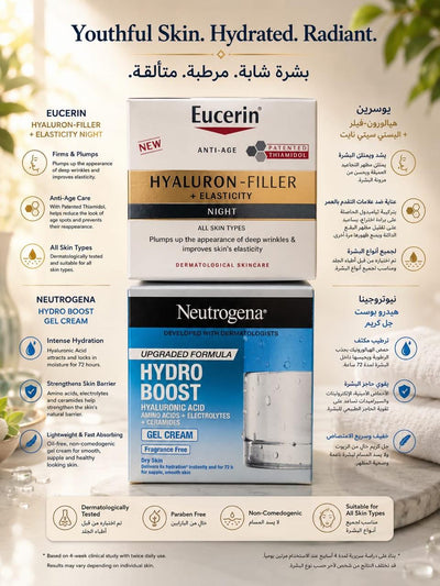 Eucerin Hyaluron-Filler + Elasticity Night / Neutrogena Hydro Boost Gel Cream